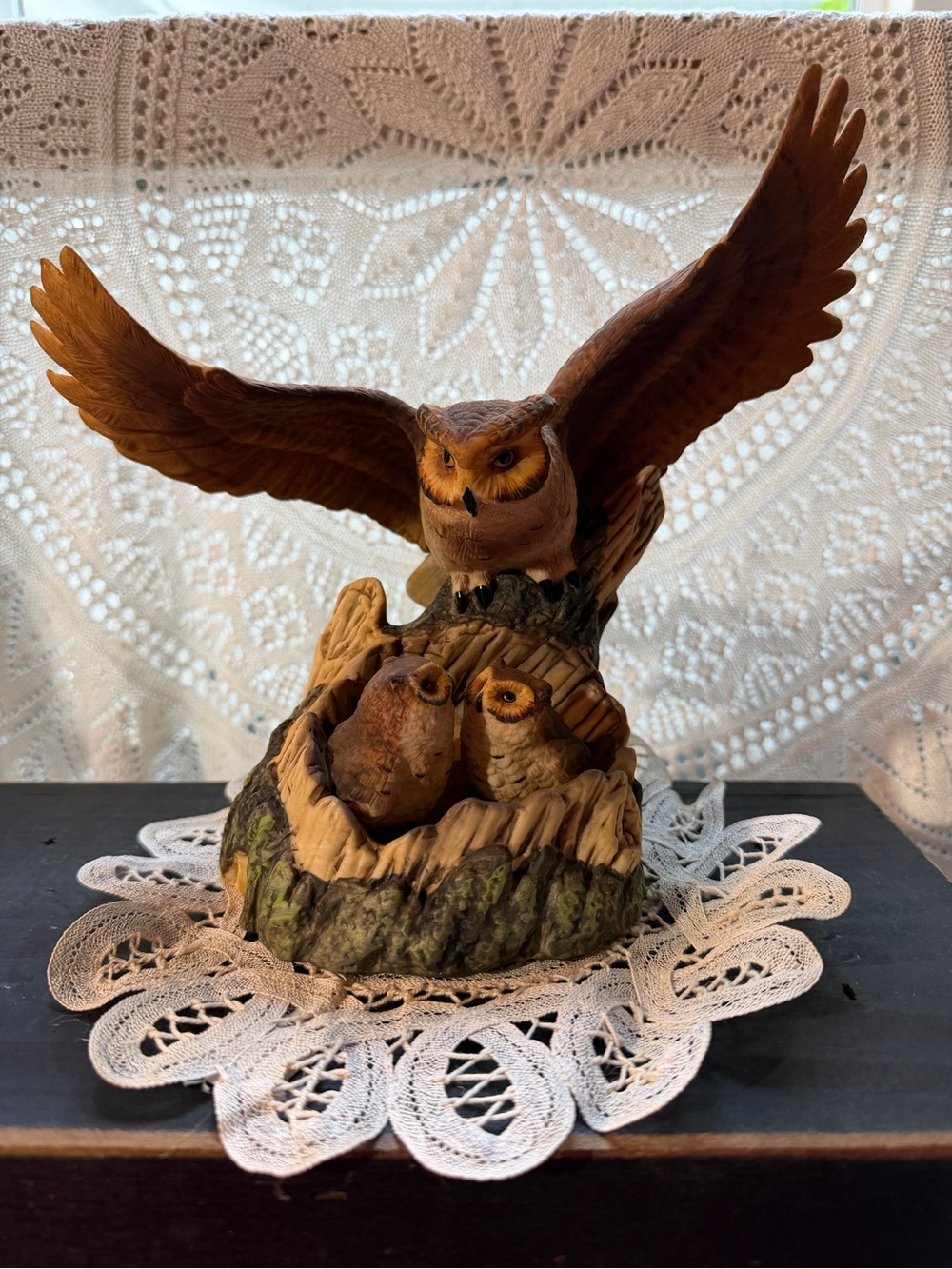 Source Unknown Brown and Cream Owl Family Figurine